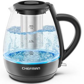 Chefman Hervidor elctrico con infusor de t, compacto de 1 litro (4 tazas), 1500 W, tapa extrable para una fcil limpieza, proteccin contra hervir en...