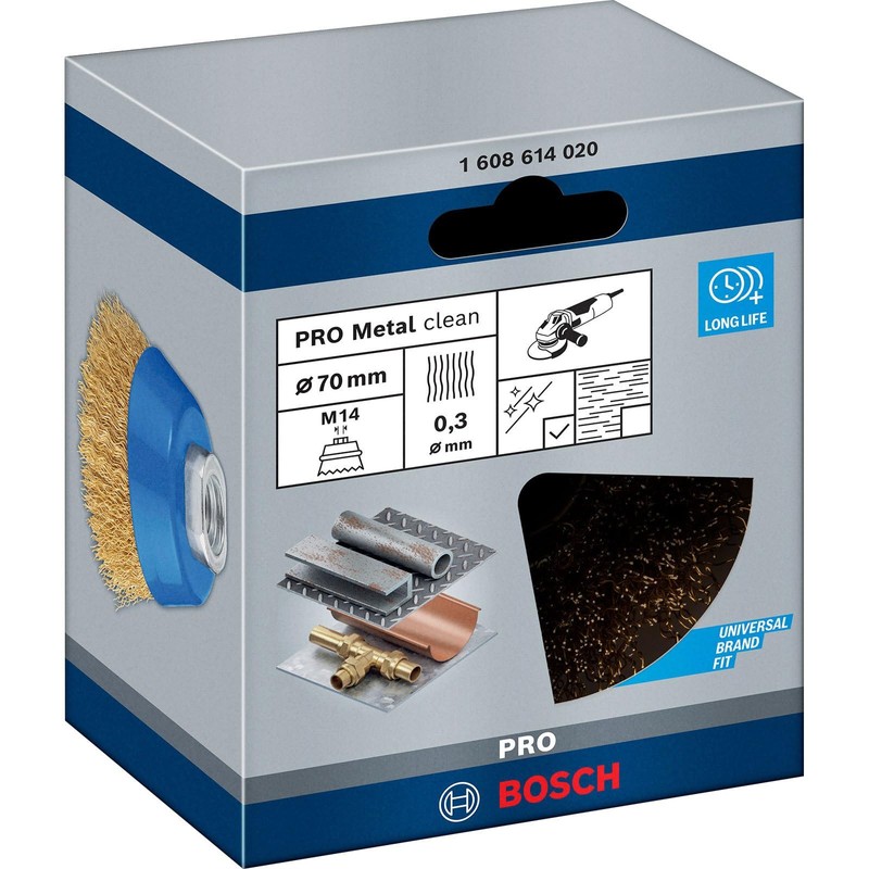 Bosch 1608614020 Crimped Steel Wire Brush M14 x 70mm, Silver