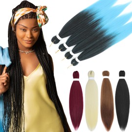 PARXITN Pre Stretched Braiding Hair Black to Blue Long 66 cm 4 Bundles Yaki Easy Braids Synthetic Braid Hair Extensions for Hair Crochet