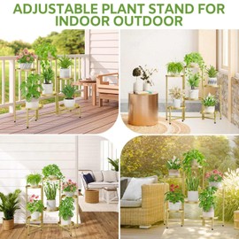 iDavosic.ly 6 Tier Large Plant Stand Indoor, 10 Inch Wide Tall Corner Metal Plant Stands Outdoor for Multiple Plants, Folding Tiered Flower Display Holder Rack Shelf, Gold