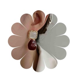 Inilbran Boho Coral Drop Earrings Red Coral Gemstone Earrings Vintage Moonstone Stud Earrings Vintage Opal Gemstone Earrings Jewellery for Women and Girls, Zinc, No Gemstone