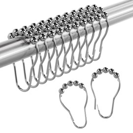 Amazer Shower Curtain Rings, Rust-Resistant Metal Shower Hooks Ring Shower Rings for Curtain Rolling Shower Curtain Hooks for Bathroom Shower Rod Shower Curtain Hangers, Set of 12, Chrome