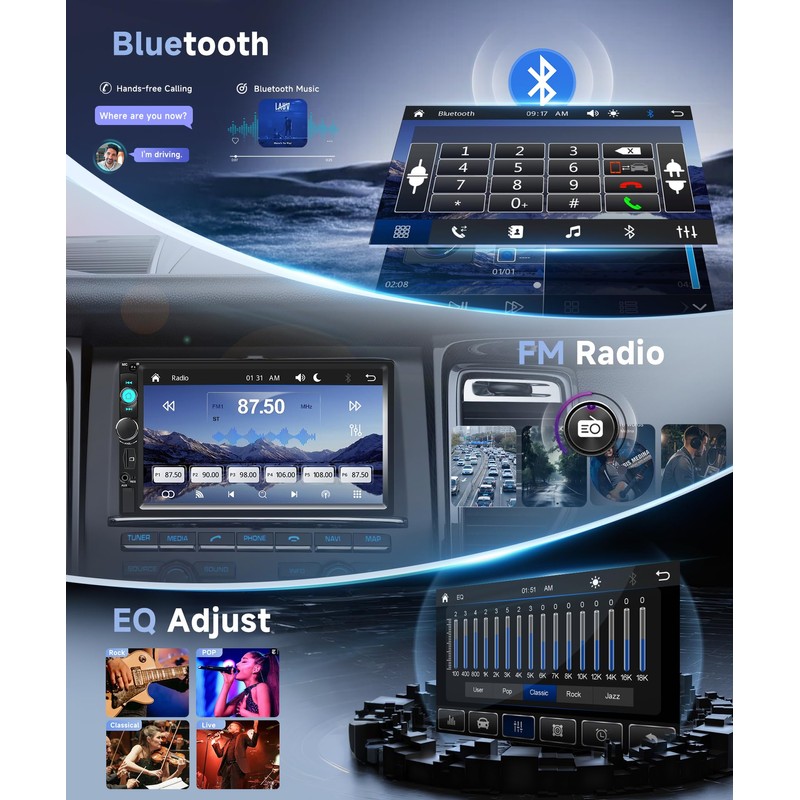 Orderich Double Din Car Radio with Bluetooth iOS/Android Mirror Link,