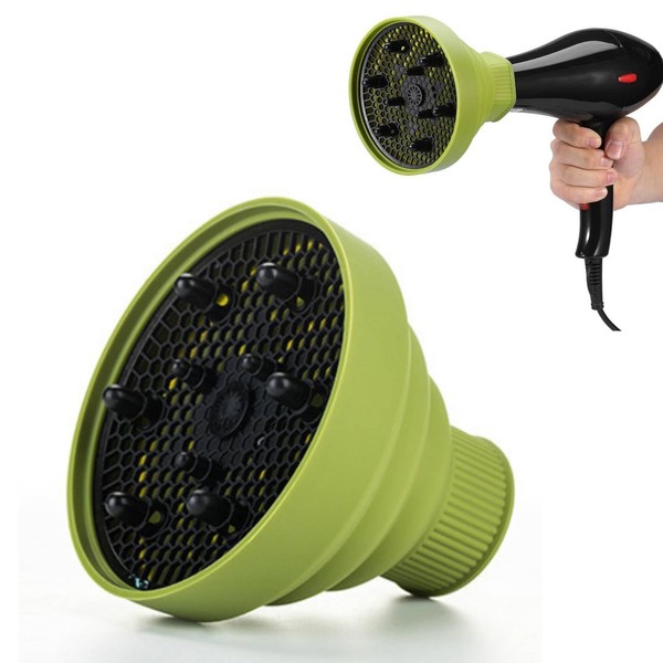 Hair Diffuser Attachment, Foldable Hair Blower Diffuser Cover Styling Hairdressing Tool (Green)