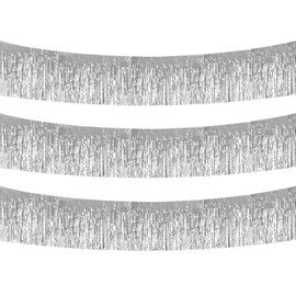 Yphzmtz Foil Fringe Garland Silver Tinsel Glitter Curtain for Party Decoration Birthday Engagement Wedding 30 cm x 3 m Pack of 3