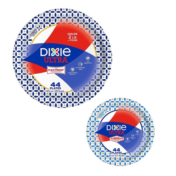 Dixie Ultra Heavy Duty Paper Plate Bundle, Large Plate 10 1/16" (44 ct) and Small Dessert or Appetizer Plate 6 7/8" (44 ct) Styles May Vary