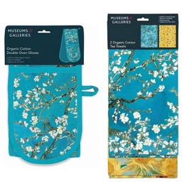 Museums & Galleries Double Oven Glove and Tea Towel Set - Organic Cotton - Vincent Van Gogh 'Almond Blossom' - Artistic Floral Design - Stylish Kitchenware