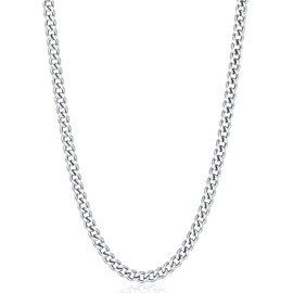 Fiusem 5mm Silver Colored Chains for Men, Silver Plated Mens Chain Cuban Link Chain Necklace for Men and Women, Stainless Steel Mens Necklaces 18 Inch
