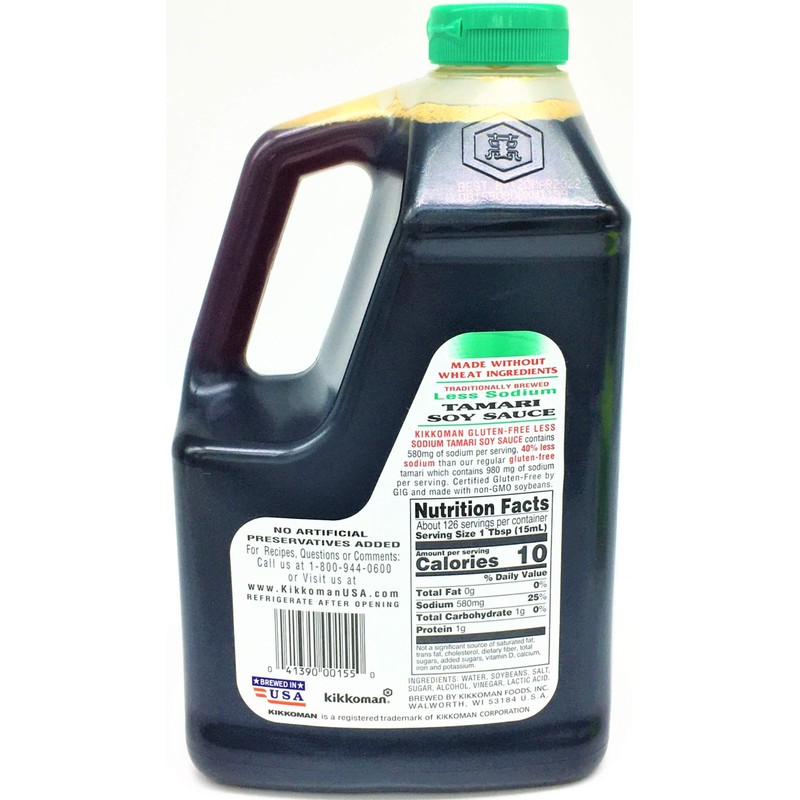 Kikkoman Less Sodium Gluten Free Tamari Soy Sauce .5 Gallon
