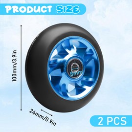 Pack of 2 Stunt Scooter Wheels, 100 x 24 mm Replacement Wheels for Stunt Scooters, with Abec-11 Bearing Aluminium Spoke Core, Scooter Wheels Compatible with Most Stunt Scooters and Kick Scooters (Blue