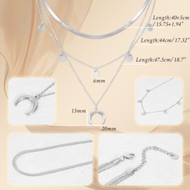 JJDreams Ladies Layered Chain Crescent Pendant Necklace with Pendant Coin Necklace for Ladies Boho Chain Ladies Adjustable Collarbone Necklace,Silver