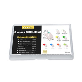 VANXY SMD LED Light Kits 0603 8Colors *20PCS=160Pcs (White, Warm White, Yellow, Emerald Green, Red, Blue, Orange, Yellow Green) Light Emitting Diodes