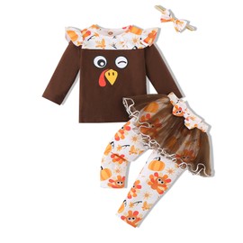 VINUOKER Toddler Baby Girls Thanksgiving Outfit Toddler Girl Thanksgiving Day Clothes T-shirt+Tutu skirt
