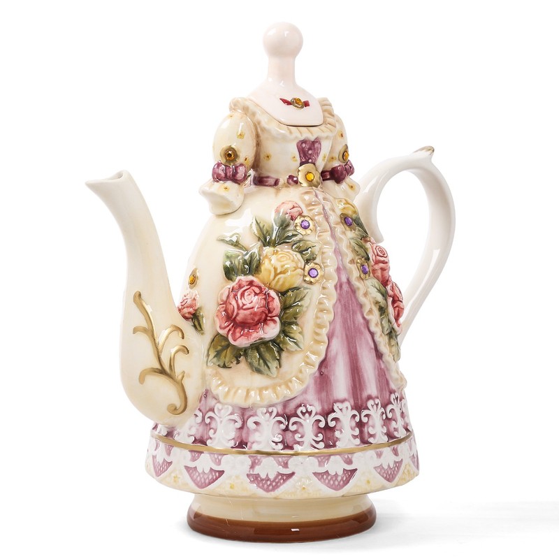 FORLONG Large Ceramic Teapot and Coffee Pot with Lid, 3D