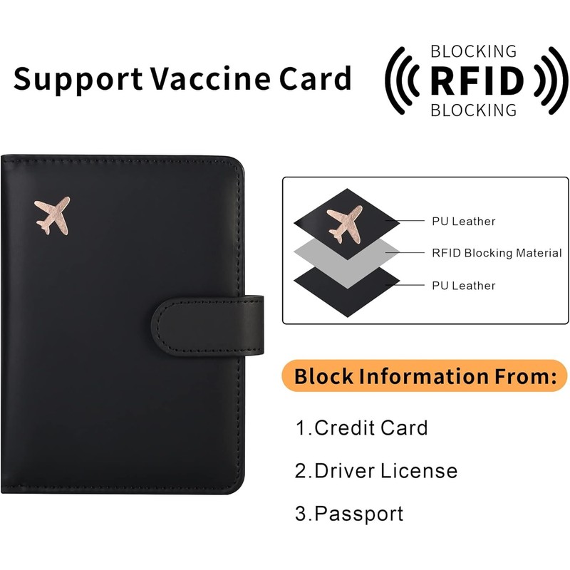 Leather Passport Holder Covers Case, Waterproof RFID Blocking Travel Wallet