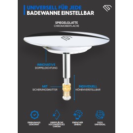 EDELER® 2-Piece Bath Plug Universal Fit - Bath Plug Closure Diameter 72 mm - Rustproof Adjustable Bath Plug - for Any Bathtub Tight + Free Alternative Seal