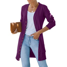 MEROKEETY Women's 2025 Fall Long Sleeve Cardigan Sweater Lightweight Snap Button Down Open Front Casual Outfit, Plum, XL