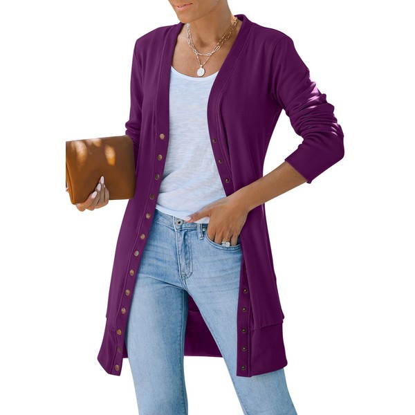 MEROKEETY Women's 2025 Fall Long Sleeve Cardigan Sweater Lightweight Snap