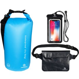 Freegrace - Juego de 3 bolsas secas impermeables con 2 cierres de cierre y correa de hombro desmontable, bolsa de cintura y funda para teléfono, se pueden sumergir en el agua, para natación (azul