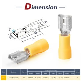 Chanzon 80pcs UL Listed 6.3mm Female Spade Connector Quick Disconnect Semi-Insulated PVC - Yellow - 10 11 12 awg Gauge Wire Crimp Terminal 6.3 x 0.8 mm 1/4'