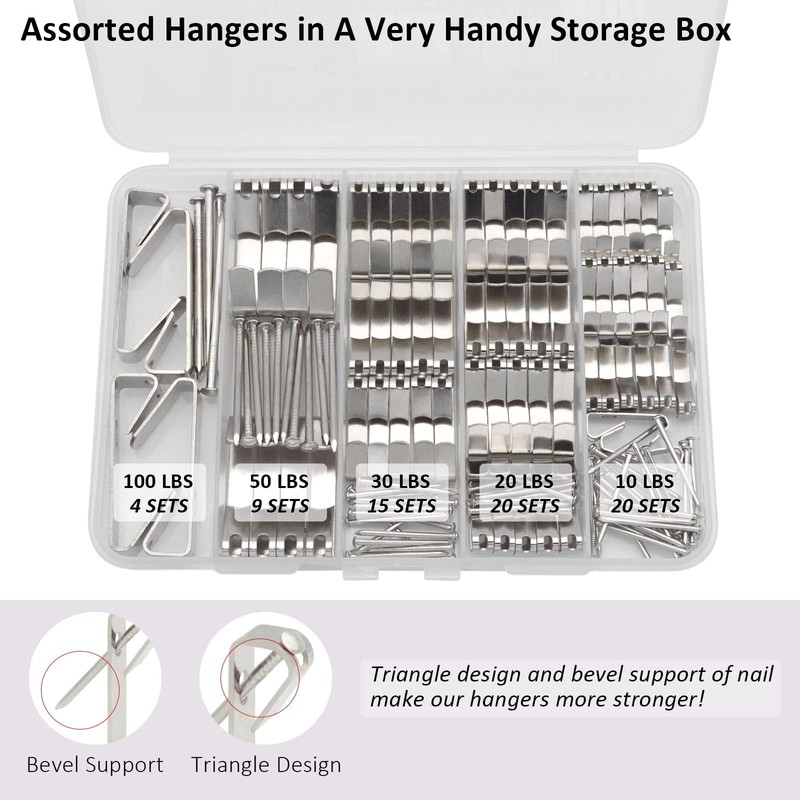 ATDORO 136pcs Picture Hangers, 5 Sizes Picture Hanging Kits, Picture