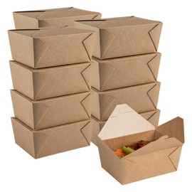 Restaurantware Bio Tek 98 Ounce Take Out Boxes 50 To Go Lunch Boxes - Tab-Lock Closure Heat-Tolerant Kraft Paper Disposable Lunch Boxes Greaseproof For Hot And Cold Foods