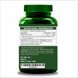 Herbal Magic's Pure & Natural Vitamin B12 Capsules x 60-9 Types of Fruits/Vegetables/Herbs - 100% Natural Formula - UKAS LAB Tested - Free from Fillers & Preservatives