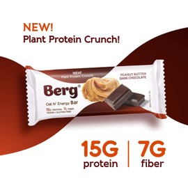 Berg Oat N' Energy Bar | Peanut Butter & Dark Chocolate | Plant Based Protein Bar | Non-GMO, Gluten Free, Nut Free and Vegan | Low Sugar, Healthy Snack Bar | High Fiber | On The Go | 2.5oz (8 Packs)
