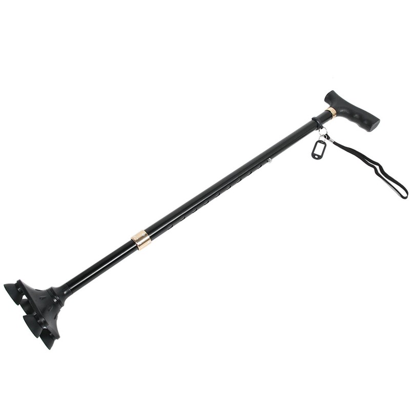 Height Adjustable Aluminum Alloy Cane with T Handle 4-pronged Pivot