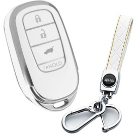Tautrophen Key Fob Cover with Keychain Fit for Honda 2023 2024 Civic Accord Pilot HRV Lx CRV Lx Odyssey, Silver and White