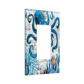 Nautical Octopus Sea Monster 1 Gang Rocker Light Switch Plate Single Decora Outlet Wall Cover Faceplate Decorative Wallplate for Bathroom Home Living Room Bedroom Decorate 5" x 3"
