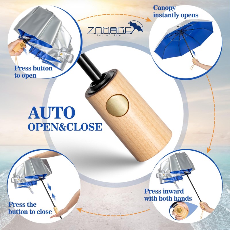 ZOMAKE Umbrella Compact UV Protection, Parasol Portable Automatic for Men