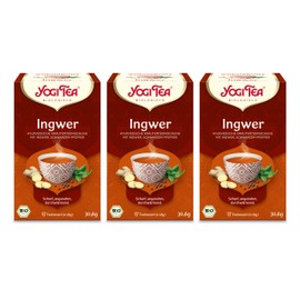 Yogi Tea - Ingwer, Ayurvedischer Bio Gewürz- und Kräutertee, natürlich koffeinfrei, Mischung aus Ingwer, schwarzem Pfeffer, Yogi Tee 3er Pack, 3x17 Beutel (51 Teebeutel insgesamt), Ideal als Geschenk