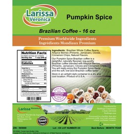 Pumpkin Spice Brazilian Coffee (Gourmet, Naturally Flavored, Whole Coffee Beans) (16 oz, ZIN: 565669) - 2 Pack