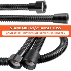 Shower Hose Black 2 m Stainless Steel Flexible Anti-twist Universal Connection Shower Hose Black 200 cm