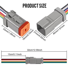 2Set 6Pin Waterproof DT Connector Plug 6 Way Male and Female Automotive Electrical Connector with 16AWG Wires Applicable for Automotive Electrical Connections