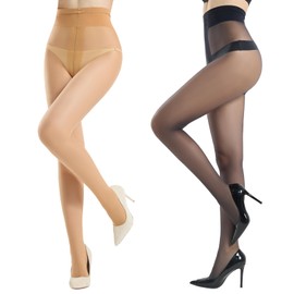 Yilanmy Run Resistant Control Top Pantyhose 10D High Waist Sheer Tights With Reinforced Toes