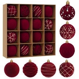 Artmag - Juego de 16 bolas de adornos de Navidad de terciopelo para Navidad, árbol de Navidad inastillable, bolas de adornos de 6 cm para decoración de día festivo de invierno (borgoña)