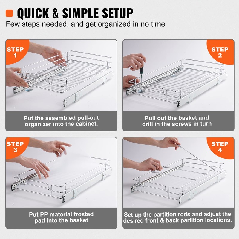 Happybuy 11" W x 21" D Pull Out Cabinet Organizer