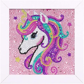 Craftoy Diamond Sticker Painting Kit with Wooden Frame - Arts & Crafts for Kids - Mosaic Gem Stickers by Number - DIY Painting Set - Gift (Unicorn)