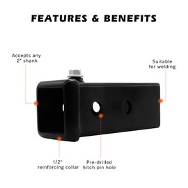 Universal Trailer Hitch Receiver Tube, 2 Inch x 6 Inch Weld-On Raw Steel Trailer Hitch Adapter for Towing with Tractor Bucket, RV, UTV, and Truck, High Grade Steel (6" Receiver Tube)