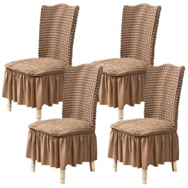 Qubjus Chair Covers for Dining Room Set of 4 Stretch Chair Slipcovers with Skirt Removable Washable Kitchen Chair Protector Cover Set for Home, Party, Wedding(Khaki, 4pcs)