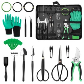 Bonfino Bonsai Tree Kit, 21 Pcs Bonsai Tools Kit for Beginners, Gardening Succulent Tools Set, Scissors, Pruning Shears, Wires, PU Leather Bag, Gardening Gift for Women Men