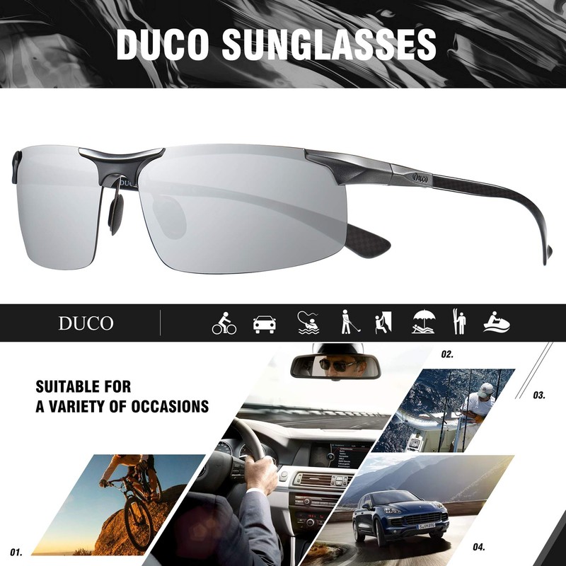 DUCO Men's Polarised Sunglasses with Metal Frame and Carbon Fibre