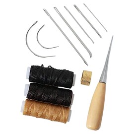 Fdit 12 Piezas Kit de Herramientas para Coser Cuero, Agujas Curvas y Triangular