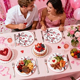50 Pcs Valentine's Day Paper Plates 9" Love Heart Tree Dessert Plates Disposable Red Pink Love Hearts Branches Party Supplies for Valentines Day Wedding Anniversary Engagement Party Decorations
