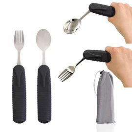 Forzaddik Adaptive Utensils Spoons Forks Set,Open Handle Design Provides Several Positions for Arthritis, Disabled People, Elderly (2 Sets))