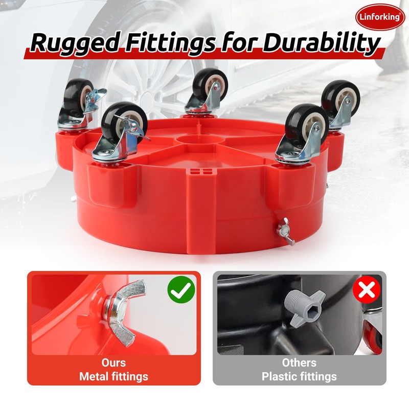 Bucket Dolly 5 Gallon with Wheels,360°Rolling Car Wash Bucket Roller