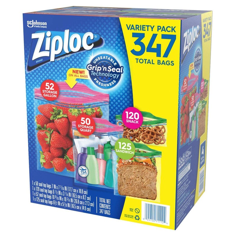 Ziploc Bags 52 Gallon, 50 Quart, 120 Snack, 125 Sandwich