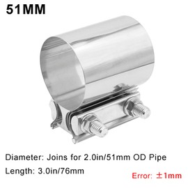 Krtopo 2.0 Inch Exhaust Clamp - 304 Stainless Steel Butt Lap Joint Band Clamp Sleeve Coupler 2"/51MM Universal Widened for Muffler Pipe Catalytic Converters Turbo Tail Pipe Reducer Exhaust Systems